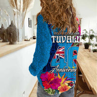 Tuvalu Independence Day Women Casual Shirt 1st October 46th Anniversary Polynesian Jungle Flower