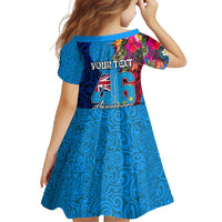 Personalised Tuvalu Independence Day Family Matching Short Sleeve Bodycon Dress and Hawaiian Shirt 1st October 46th Anniversary Polynesian Jungle Flower