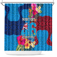 Personalised Tuvalu Independence Day Shower Curtain 1st October 46th Anniversary Polynesian Jungle Flower LT03 Blue - Polynesian Pride