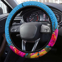 Tuvalu Independence Day Steering Wheel Cover 1st October 46th Anniversary Polynesian Jungle Flower