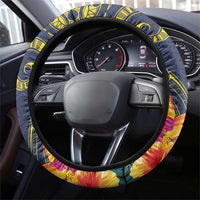 Niue Independence Day Steering Wheel Cover Hiapo Pattern Hibiscus Plumeria and Uga