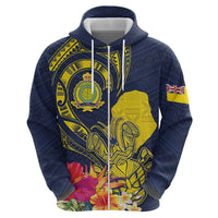 Niue Independence Day Zip Hoodie Hiapo Pattern Hibiscus Plumeria and Uga