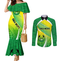Custom Enga Mioks Rugby Couples Matching Mermaid Dress and Long Sleeve Button Shirts Papua New Guinea Polynesian Tattoo LT03 Green - Polynesian Pride
