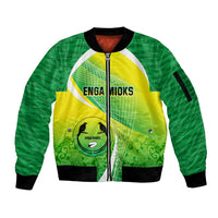 Custom Enga Mioks Rugby Sleeve Zip Bomber Jacket Papua New Guinea Polynesian Tattoo LT03 Unisex Green - Polynesian Pride
