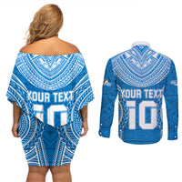 Custom Gulf Isou Rugby Couples Matching Off Shoulder Short Dress and Long Sleeve Button Shirts Papua New Guinea Polynesian Tattoo LT03 - Polynesian Pride