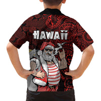 Hawaii Aloha Santa Claus Funny Polynesian Tattoo Family Matching Puletasi and Hawaiian Shirt Red Color