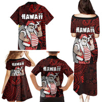 Hawaii Aloha Santa Claus Funny Polynesian Tattoo Family Matching Puletasi and Hawaiian Shirt Red Color