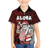Hawaii Aloha Santa Claus Funny Polynesian Tattoo Family Matching Tank Maxi Dress and Hawaiian Shirt Red Color