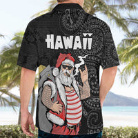 Hawaii Aloha Santa Claus Funny Polynesian Tattoo Hawaiian Shirt Black Color