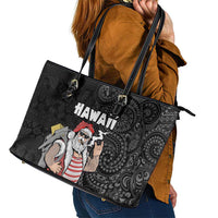 Hawaii Aloha Santa Claus Funny Polynesian Tattoo Leather Tote Bag Black Color