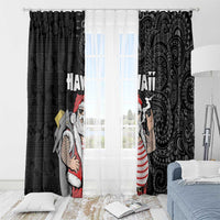 Hawaii Aloha Santa Claus Funny Polynesian Tattoo Window Curtain Black Color