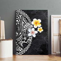 Hawaiian Hibiscus and Plumeria Polynesian Tribal Tattoo Canvas Wall Art Black Color