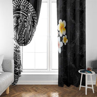 Hawaiian Hibiscus and Plumeria Polynesian Tribal Tattoo Window Curtain Black Color