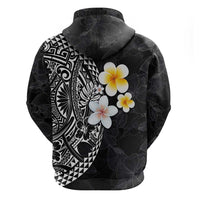 Hawaiian Hibiscus and Plumeria Polynesian Tribal Tattoo Zip Hoodie Black Color