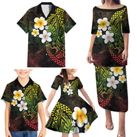 Hawaiian Hibiscus and Plumeria Polynesian Tribal Tattoo Family Matching Puletasi and Hawaiian Shirt Reggae Color