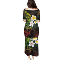 Hawaiian Hibiscus and Plumeria Polynesian Tribal Tattoo Family Matching Puletasi and Hawaiian Shirt Reggae Color