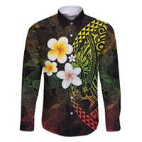 Hawaiian Hibiscus and Plumeria Polynesian Tribal Tattoo Family Matching Tank Maxi Dress and Hawaiian Shirt Reggae Color