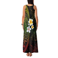 Hawaiian Hibiscus and Plumeria Polynesian Tribal Tattoo Family Matching Tank Maxi Dress and Hawaiian Shirt Reggae Color