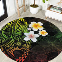 Hawaiian Hibiscus and Plumeria Polynesian Tribal Tattoo Round Carpet Reggae Color LT03 Reggae - Polynesian Pride