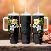 Hawaiian Hibiscus and Plumeria Polynesian Tribal Tattoo Tumbler With Handle Reggae Color