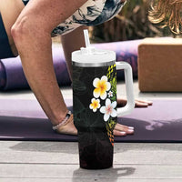 Hawaiian Hibiscus and Plumeria Polynesian Tribal Tattoo Tumbler With Handle Reggae Color
