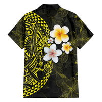Hawaiian Hibiscus and Plumeria Polynesian Tribal Tattoo Family Matching Puletasi and Hawaiian Shirt Yellow Color