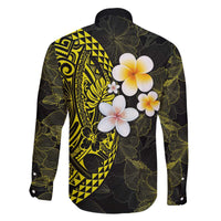 Hawaiian Hibiscus and Plumeria Polynesian Tribal Tattoo Family Matching Puletasi and Hawaiian Shirt Yellow Color