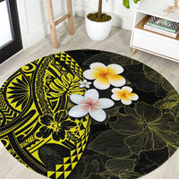 Hawaiian Hibiscus and Plumeria Polynesian Tribal Tattoo Round Carpet Yellow Color LT03 Yellow - Polynesian Pride