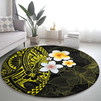 Hawaiian Hibiscus and Plumeria Polynesian Tribal Tattoo Round Carpet Yellow Color LT03 - Polynesian Pride