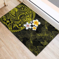 Hawaiian Hibiscus and Plumeria Polynesian Tribal Tattoo Rubber Doormat Yellow Color