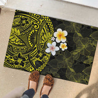Hawaiian Hibiscus and Plumeria Polynesian Tribal Tattoo Rubber Doormat Yellow Color