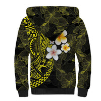 Hawaiian Hibiscus and Plumeria Polynesian Tribal Tattoo Sherpa Hoodie Yellow Color