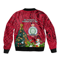 Niue Christmas Sleeve Zip Bomber Jacket Coat of Arms and Polynesian Tattoo Xmas Element Christmas Red Vibe LT03 - Polynesian Pride