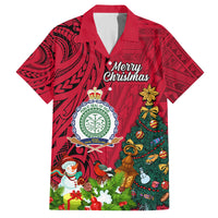 Personalised Niue Christmas Family Matching Off Shoulder Maxi Dress and Hawaiian Shirt Coat of Arms and Polynesian Tattoo Xmas Element Christmas Red Vibe LT03 Dad's Shirt - Short Sleeve Red - Polynesian Pride