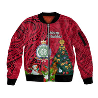 Personalised Niue Christmas Sleeve Zip Bomber Jacket Coat of Arms and Polynesian Tattoo Xmas Element Christmas Red Vibe LT03 Unisex Red - Polynesian Pride