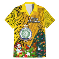 Niue Christmas Family Matching Mermaid Dress and Hawaiian Shirt Coat of Arms and Polynesian Tattoo Xmas Element Christmas Yellow Vibe LT03 Dad's Shirt - Short Sleeve Yellow - Polynesian Pride