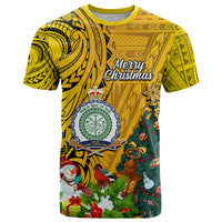 Personalised Niue Christmas T Shirt Coat of Arms and Polynesian Tattoo Xmas Element Christmas Yellow Vibe LT03 Yellow - Polynesian Pride