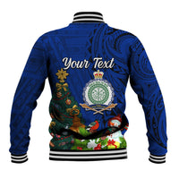 Personalised Niue Christmas Baseball Jacket Coat of Arms and Polynesian Tattoo Xmas Element Christmas Blue Vibe LT03 - Polynesian Pride