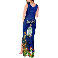 Personalised Niue Christmas Tank Maxi Dress Coat of Arms and Polynesian Tattoo Xmas Element Christmas Blue Vibe LT03 - Polynesian Pride