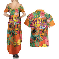 Hawaiian Honolulu Festival Couples Matching Summer Maxi Dress and Hawaiian Shirt Hawaiian Identity - Hula Dancer and Ukulele Tropical Plants Style