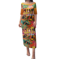 Hawaiian Honolulu Festival Family Matching Puletasi and Hawaiian Shirt Hawaiian Identity - Hula Dancer and Ukulele Tropical Plants Style