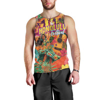 Hawaiian Honolulu Festival Men Tank Top Hawaiian Identity - Hula Dancer and Ukulele Tropical Plants Style