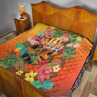 Hawaiian Honolulu Festival Quilt Hawaiian Identity - Hula Dancer and Ukulele Tropical Plants Style