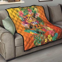 Hawaiian Honolulu Festival Quilt Hawaiian Identity - Hula Dancer and Ukulele Tropical Plants Style