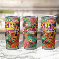 Hawaiian Honolulu Festival Tumbler Cup Hawaiian Identity - Hula Dancer and Ukulele Tropical Plants Style