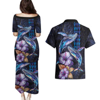 Hawaiian Whales Love Couple Couples Matching Puletasi and Hawaiian Shirt Hibiscus and Kakau Art Tattoo Night Sky Vibe