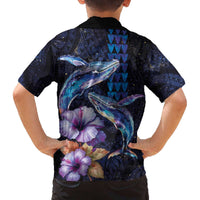 Hawaiian Whales Love Couple Family Matching Off The Shoulder Long Sleeve Dress and Hawaiian Shirt Hibiscus and Kakau Art Tattoo Night Sky Vibe