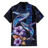Hawaiian Whales Love Couple Family Matching Off The Shoulder Long Sleeve Dress and Hawaiian Shirt Hibiscus and Kakau Art Tattoo Night Sky Vibe