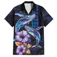 Hawaiian Whales Love Couple Hawaiian Shirt Hibiscus and Kakau Art Tattoo Night Sky Vibe LT03 Navy - Polynesian Pride