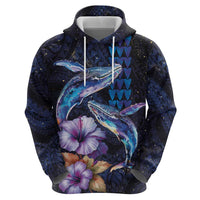 Hawaiian Whales Love Couple Hoodie Hibiscus and Kakau Art Tattoo Night Sky Vibe